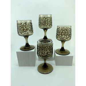 Vintage Libbey Stemmed Prada Swirl Scrolled Glass Cordials.